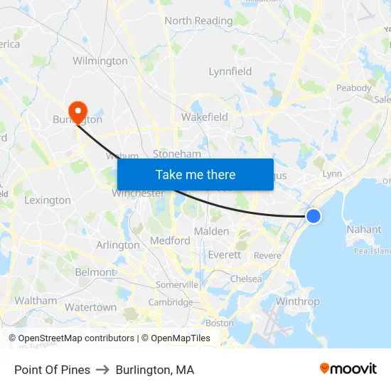 Point Of Pines to Burlington, MA map