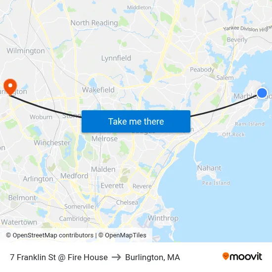 7 Franklin St @ Fire House to Burlington, MA map