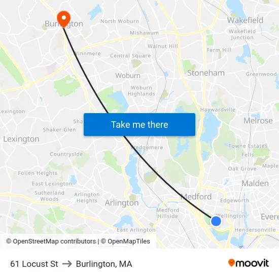 61 Locust St to Burlington, MA map