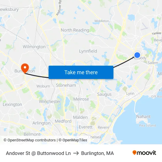 Andover St @ Buttonwood Ln to Burlington, MA map