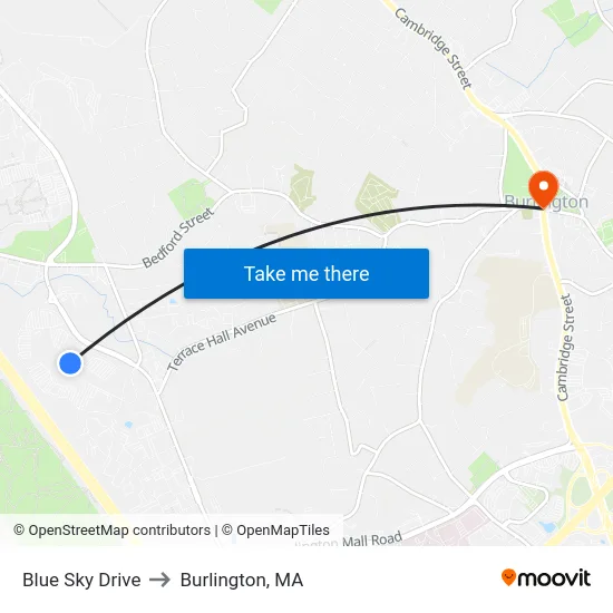Blue Sky Drive to Burlington, MA map