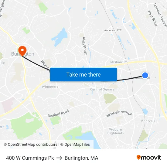 400 W Cummings Pk to Burlington, MA map