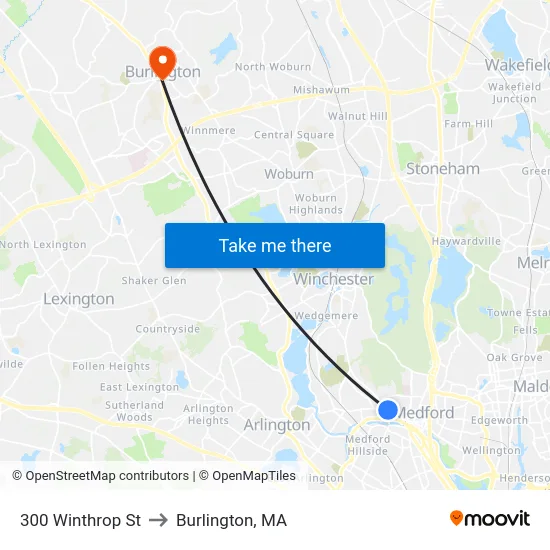 300 Winthrop St to Burlington, MA map