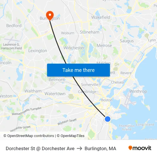 Dorchester St @ Dorchester Ave to Burlington, MA map