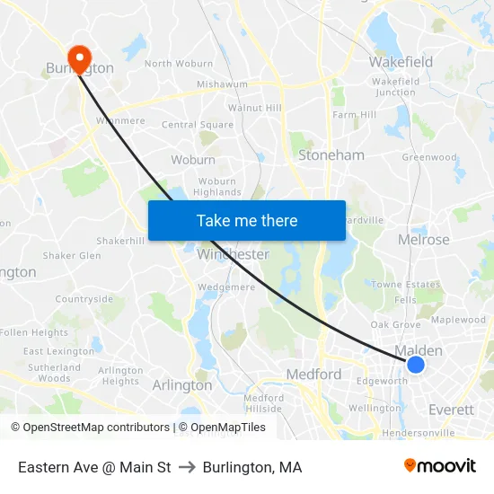 Eastern Ave @ Main St to Burlington, MA map