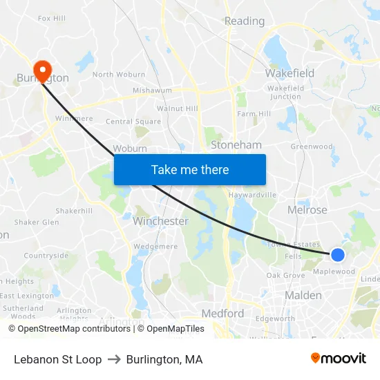 Lebanon St Loop to Burlington, MA map