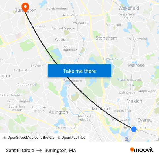 Santilli Circle to Burlington, MA map