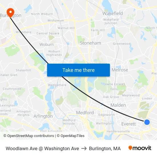 Woodlawn Ave @ Washington Ave to Burlington, MA map