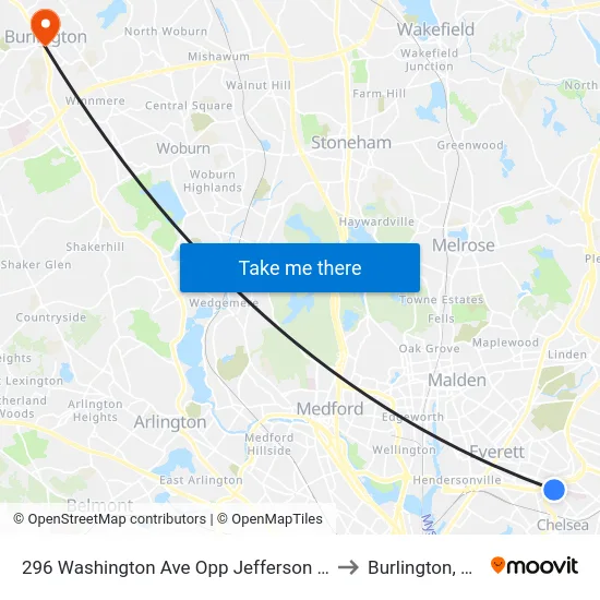 296 Washington Ave Opp Jefferson Ave to Burlington, MA map