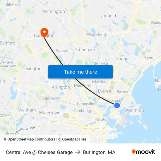 Central Ave @ Chelsea Garage to Burlington, MA map