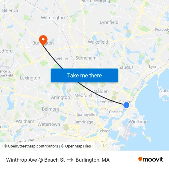 Winthrop Ave @ Beach St to Burlington, MA map