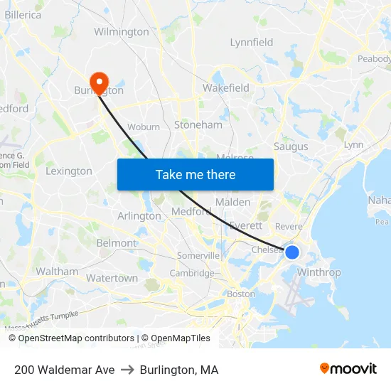 200 Waldemar Ave to Burlington, MA map