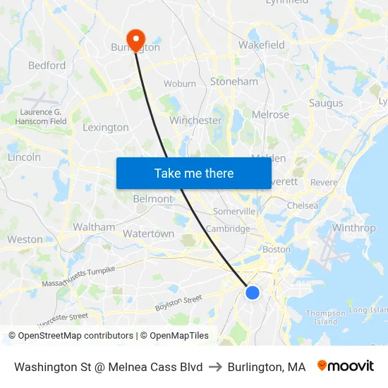 Washington St @ Melnea Cass Blvd to Burlington, MA map