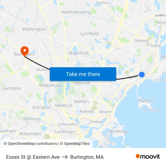 Essex St @ Eastern Ave to Burlington, MA map
