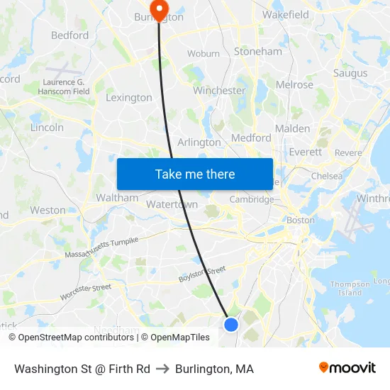 Washington St @ Firth Rd to Burlington, MA map