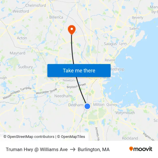 Truman Hwy @ Williams Ave to Burlington, MA map