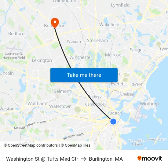 Washington St @ Tufts Med Ctr to Burlington, MA map