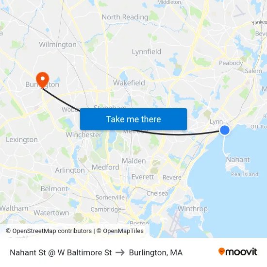 Nahant St @ W Baltimore St to Burlington, MA map