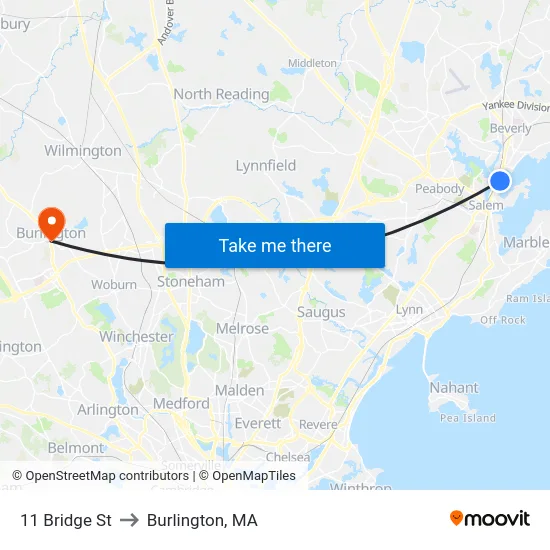 11 Bridge St to Burlington, MA map
