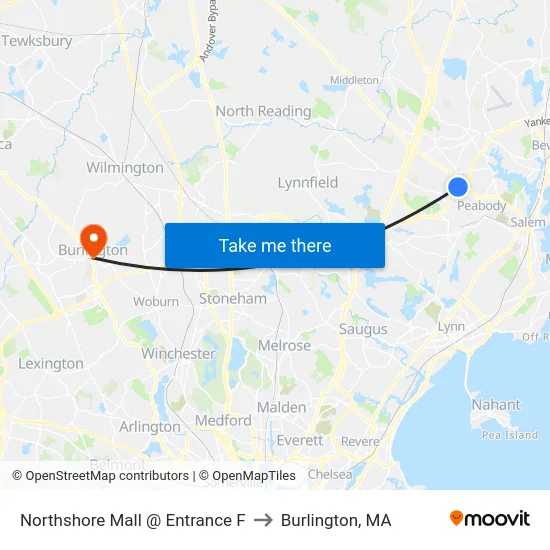Northshore Mall @ Entrance F to Burlington, MA map