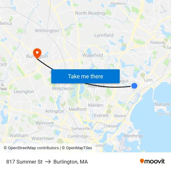 817 Summer St to Burlington, MA map