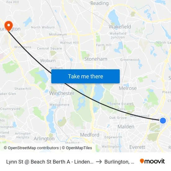 Lynn St @ Beach St Berth A - Linden Sq to Burlington, MA map