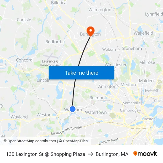 130 Lexington St @ Shopping Plaza to Burlington, MA map