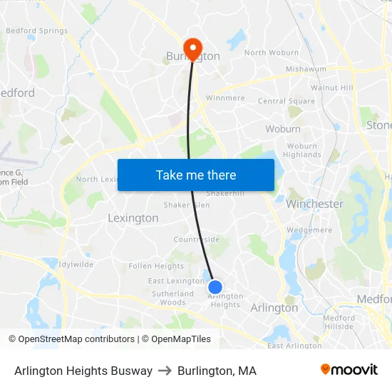 Arlington Heights Busway to Burlington, MA map