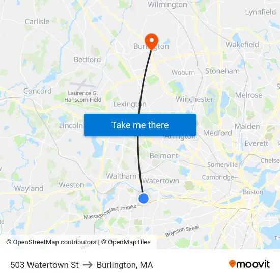 503 Watertown St to Burlington, MA map