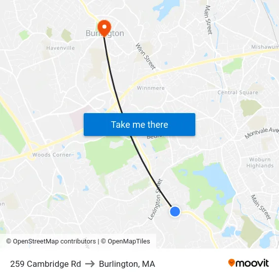 259 Cambridge Rd to Burlington, MA map