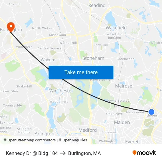 Kennedy Dr @ Bldg 184 to Burlington, MA map