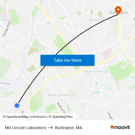 Mit Lincoln Laboratory to Burlington, MA map