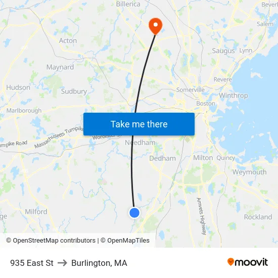 935 East St to Burlington, MA map