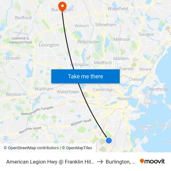 American Legion Hwy @ Franklin Hill Ave to Burlington, MA map