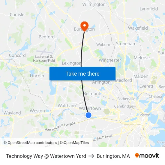 Technology Way @ Watertown Yard to Burlington, MA map