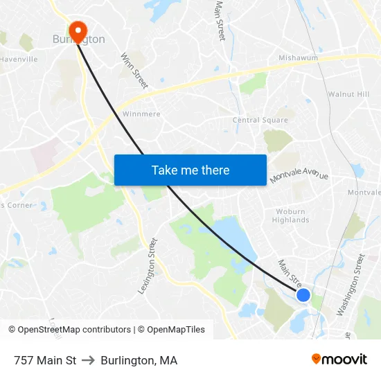757 Main St to Burlington, MA map