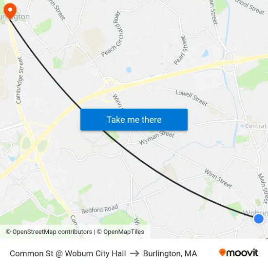 Common St @ Woburn City Hall to Burlington, MA map