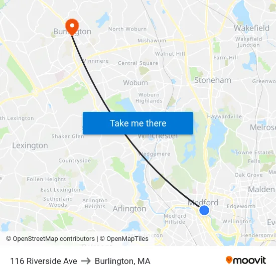116 Riverside Ave to Burlington, MA map