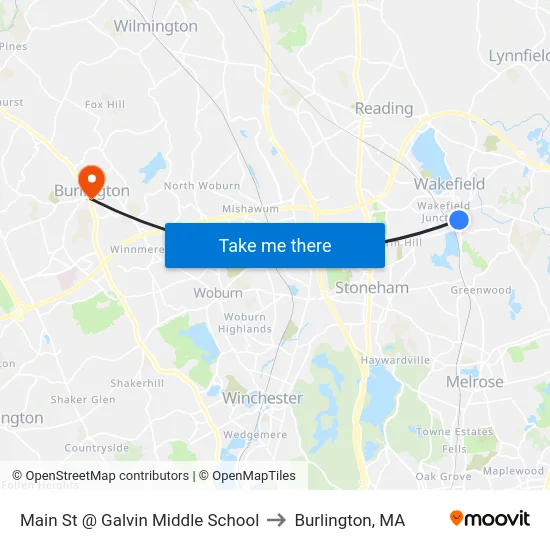 Main St @ Galvin Middle School to Burlington, MA map