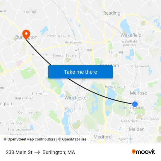 238 Main St to Burlington, MA map