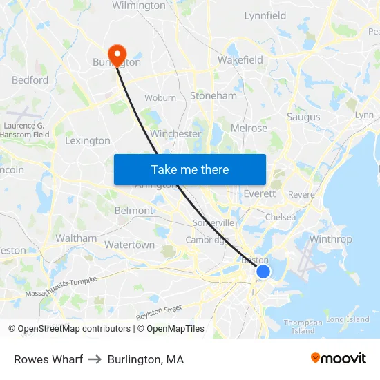 Rowes Wharf to Burlington, MA map