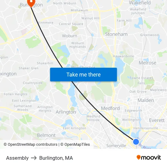 Assembly to Burlington, MA map