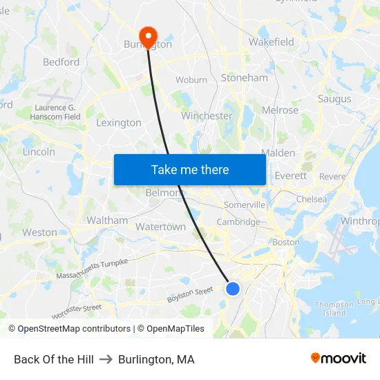 Back Of the Hill to Burlington, MA map