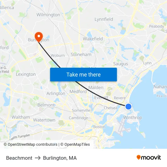 Beachmont to Burlington, MA map