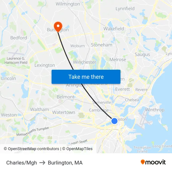 Charles/Mgh to Burlington, MA map