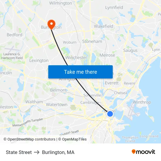 State Street to Burlington, MA map