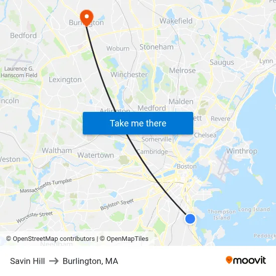 Savin Hill to Burlington, MA map