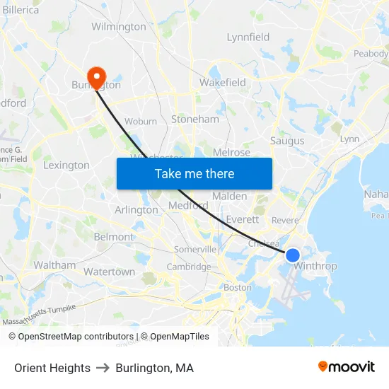 Orient Heights to Burlington, MA map