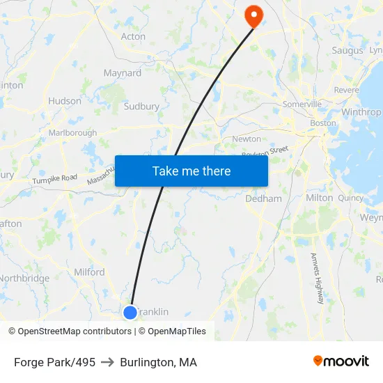 Forge Park/495 to Burlington, MA map