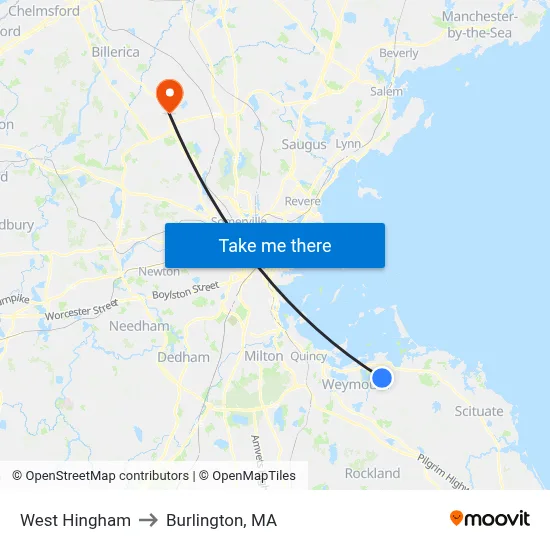 West Hingham to Burlington, MA map
